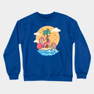 Retro Octopus Attacks a Desert Isle Crewneck Sweatshirt